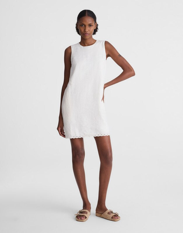 Embroidered Mini Shift Dress in 100% Linen IVORY LINEN