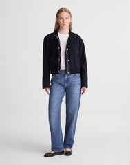 Funnel-Neck Utility Jacket in Suede CLASSIC NAVY