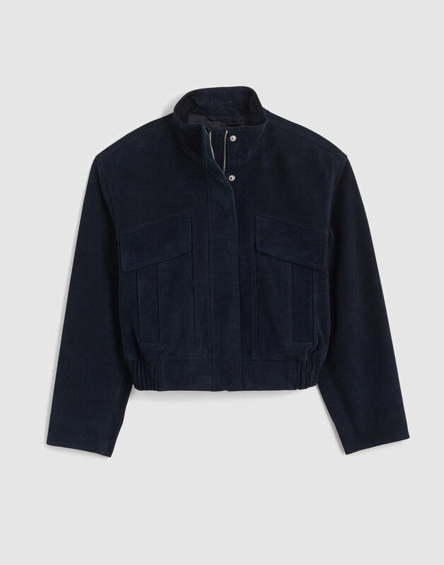 Funnel-Neck Utility Jacket in Suede CLASSIC NAVY