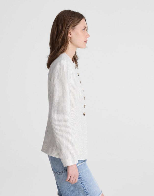 The Nolita Cutaway Blazer in 100% Linen LIGHTHOUSE