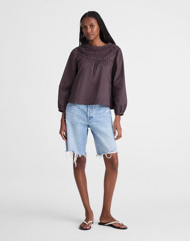 Lace-Insert High-Neck Top CHOCOLATE PLUM