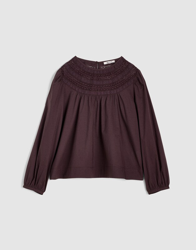 Lace-Insert High-Neck Top CHOCOLATE PLUM