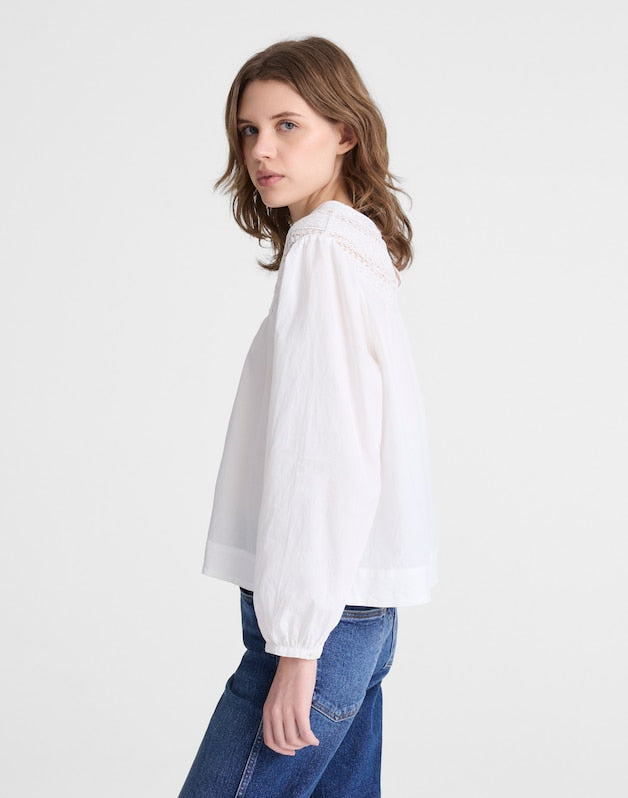 Lace-Insert High-Neck Top WHITE
