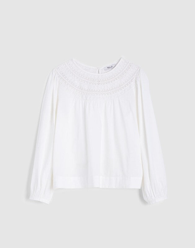 Lace-Insert High-Neck Top WHITE