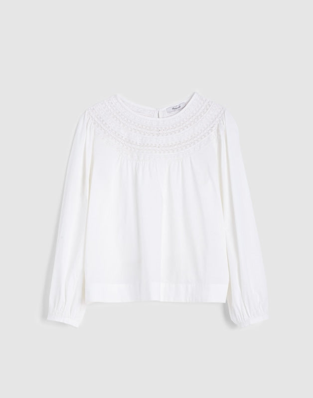 Lace-Insert High-Neck Top WHITE