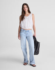 Lace-Insert Pintuck Sleeveless Top WHITE