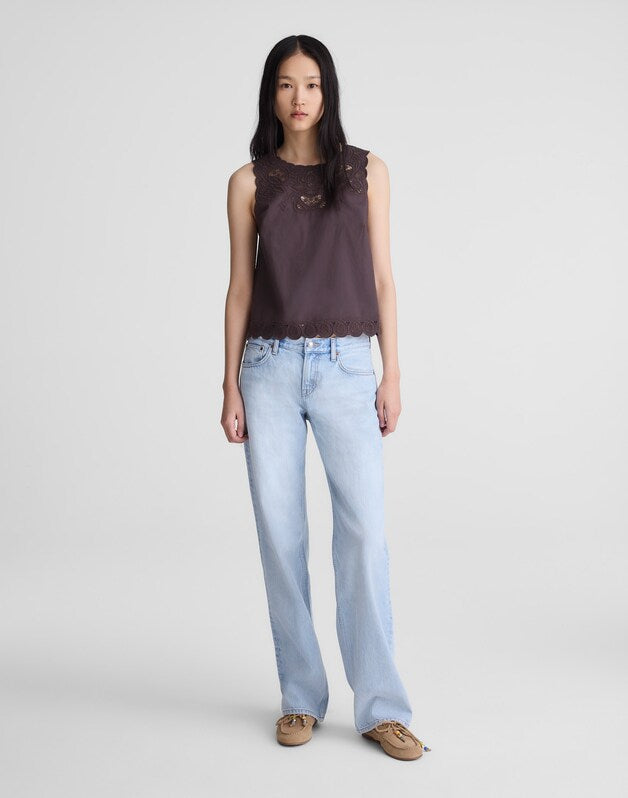 Embroidered Shell Top in Poplin CHOCOLATE PLUM