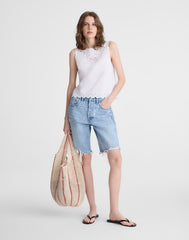 Embroidered Shell Top in Poplin WHITE
