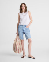 Embroidered Shell Top in Poplin WHITE