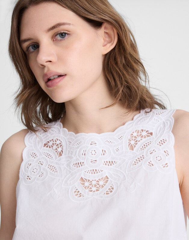 Embroidered Shell Top in Poplin WHITE