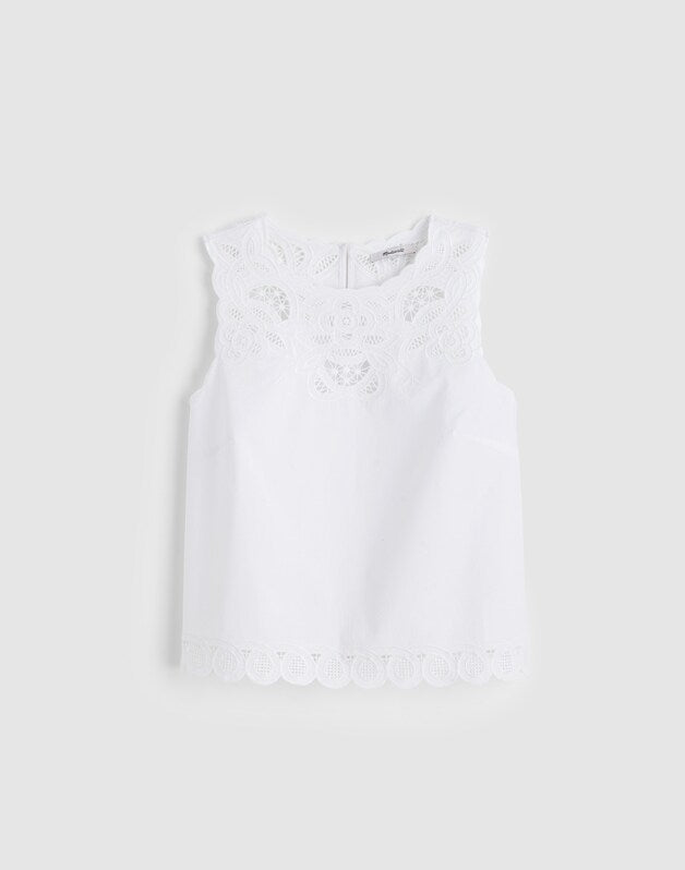 Embroidered Shell Top in Poplin WHITE