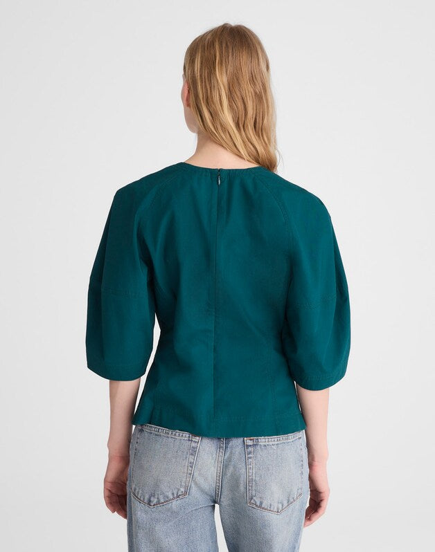 Sculptural V-Neck Top in Poplin MIDNIGHT SPRUCE
