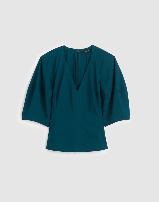 Sculptural V-Neck Top in Poplin MIDNIGHT SPRUCE