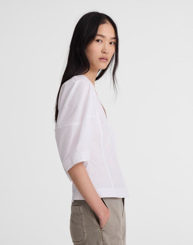 Sculptural V-Neck Top in Poplin WHITE