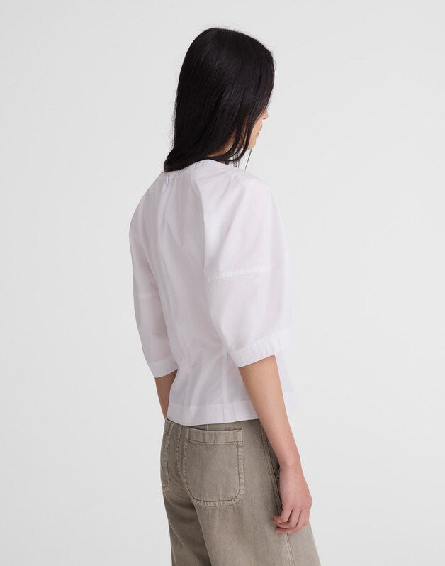 Sculptural V-Neck Top in Poplin WHITE