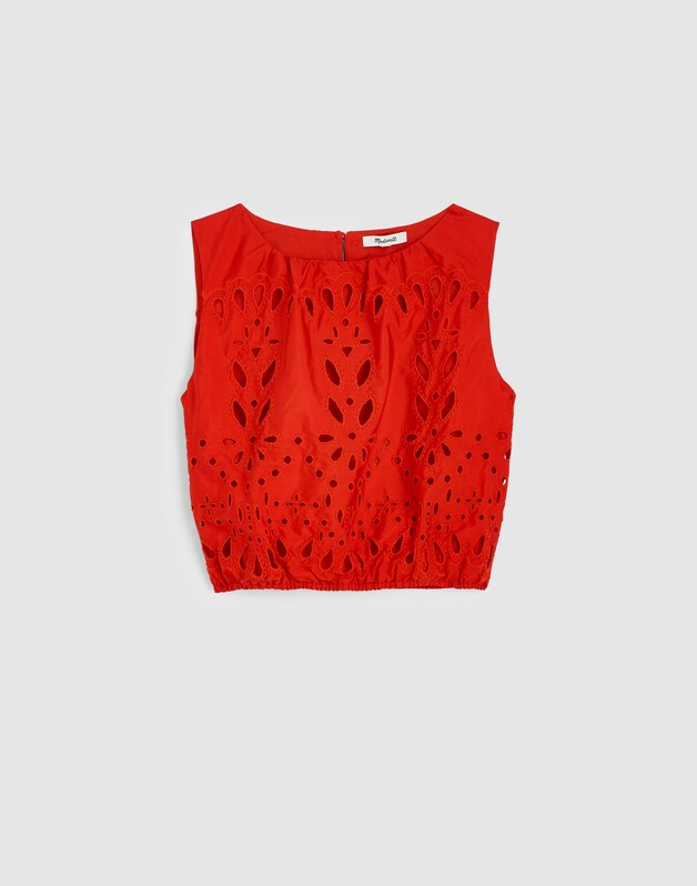 Embroidered Sleeveless Bubble Top in Poplin WILD POPPY