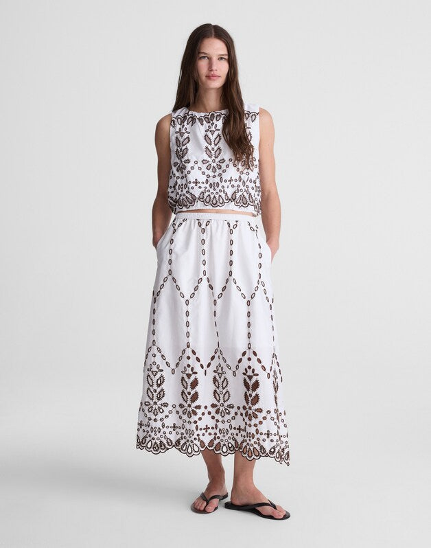 Embroidered Sleeveless Bubble Top in Poplin WHITE