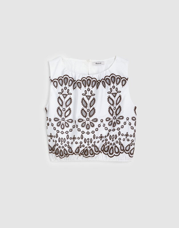 Embroidered Sleeveless Bubble Top in Poplin WHITE