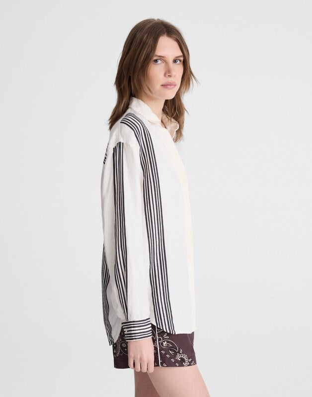 The Easy Shirt in Linen Blend BOLD PLACEMENT STRIPE BLACK