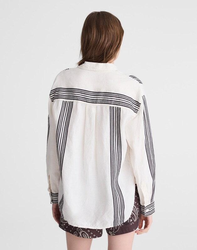 The Easy Shirt in Linen Blend BOLD PLACEMENT STRIPE BLACK