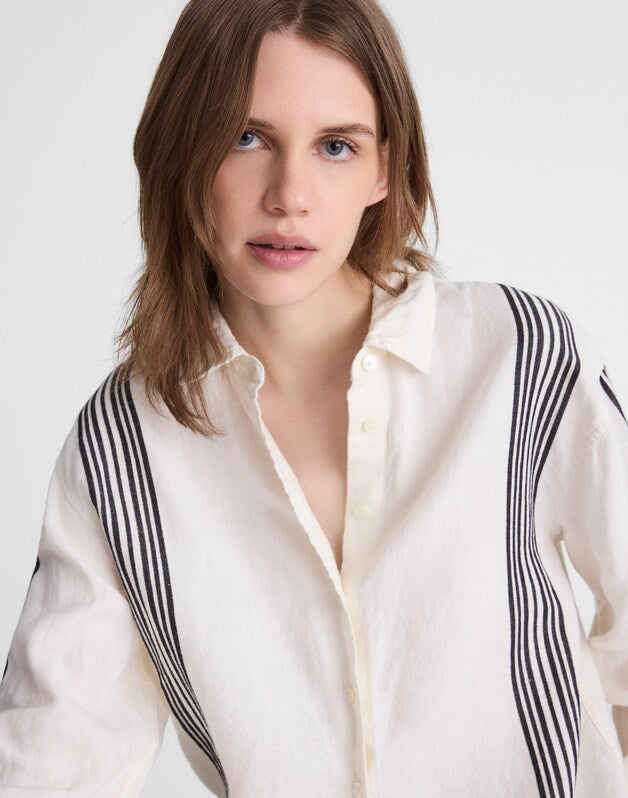 The Easy Shirt in Linen Blend BOLD PLACEMENT STRIPE BLACK