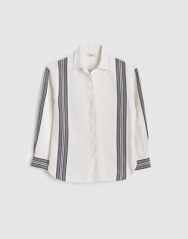 The Easy Shirt in Linen Blend BOLD PLACEMENT STRIPE BLACK