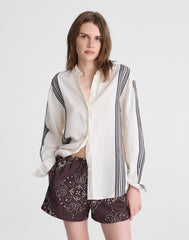 The Easy Shirt in Linen Blend BOLD PLACEMENT STRIPE BLACK
