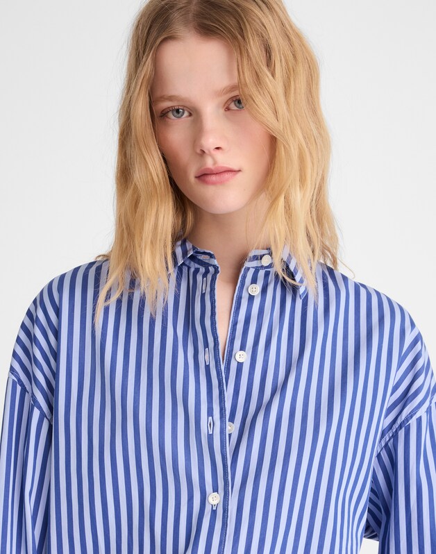 Drawstring Button-Up Shirt in Poplin FRENCH BLUE