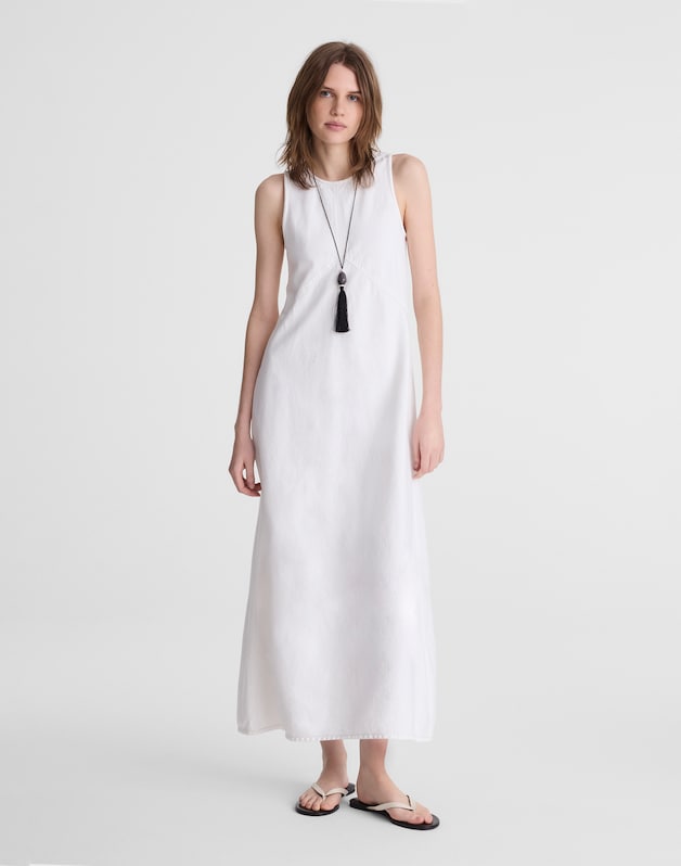 Denim Seamed Maxi Dress TILE WHITE