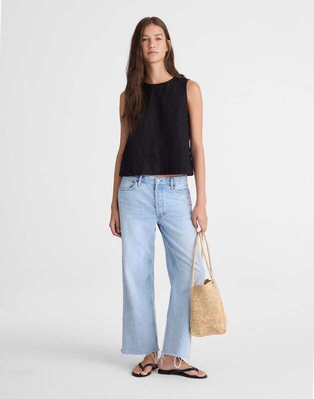 Shell Top in 100% Linen JET BLACK