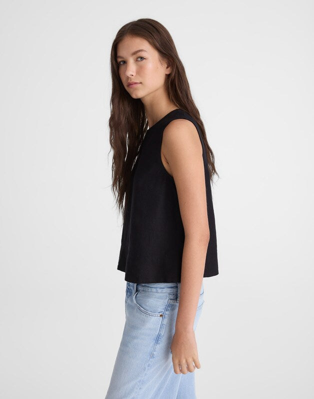 Shell Top in 100% Linen JET BLACK