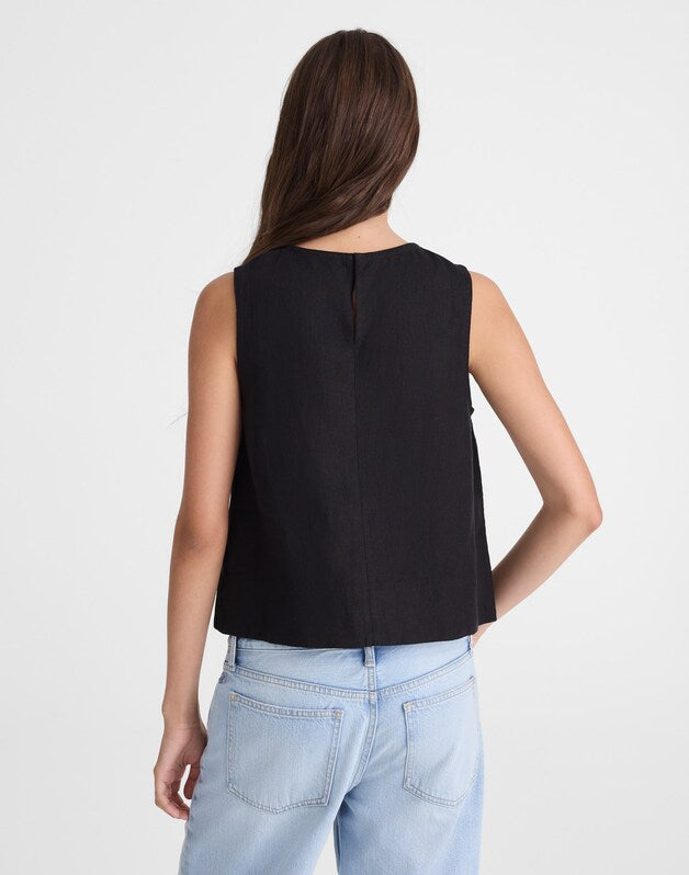 Shell Top in 100% Linen JET BLACK