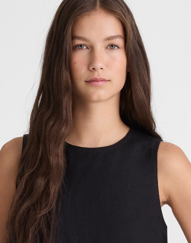 Shell Top in 100% Linen JET BLACK
