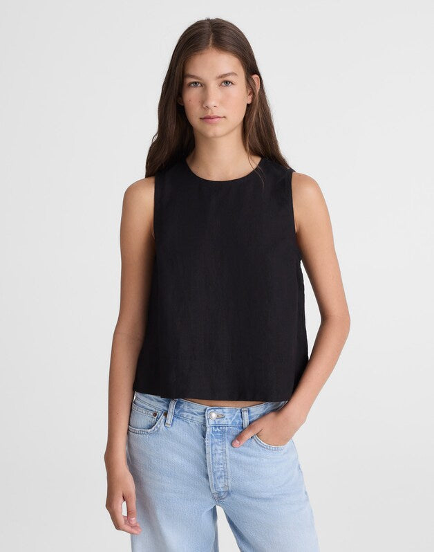 Shell Top in 100% Linen JET BLACK