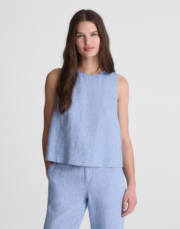 Shell Top in 100% Linen SUNFADED BLUE