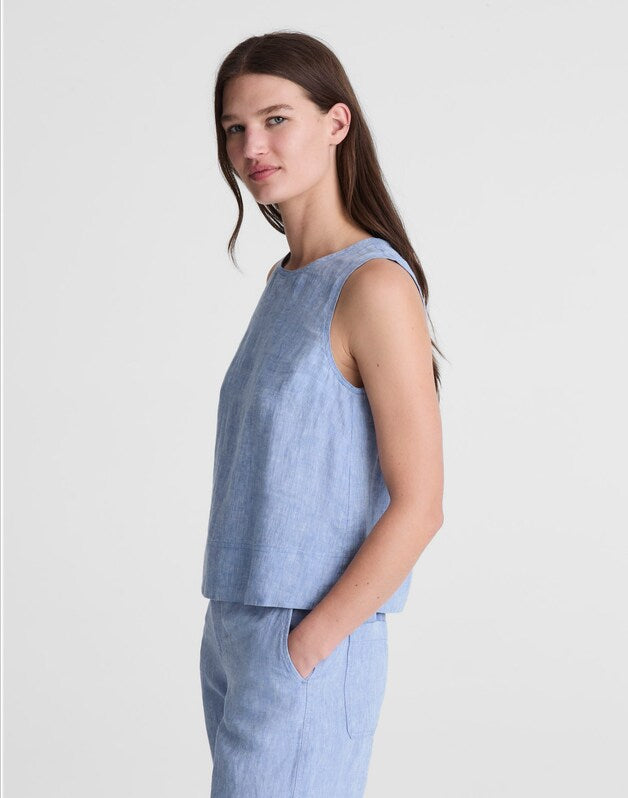 Shell Top in 100% Linen SUNFADED BLUE