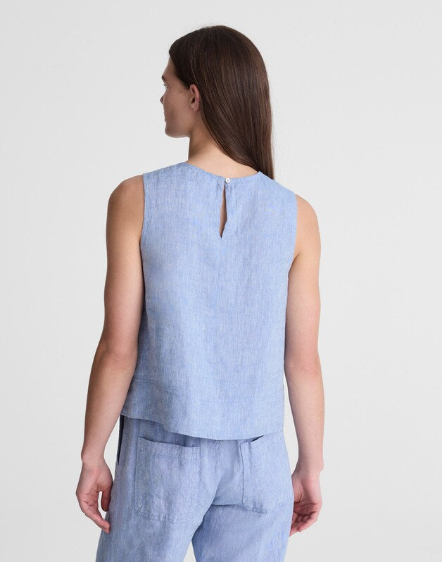 Shell Top in 100% Linen SUNFADED BLUE