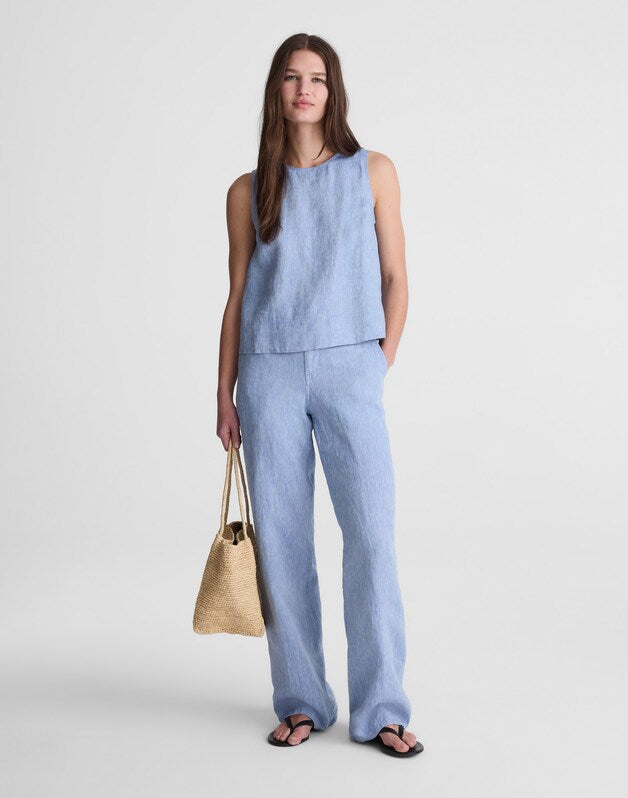 Shell Top in 100% Linen SUNFADED BLUE