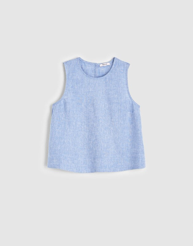 Shell Top in 100% Linen SUNFADED BLUE