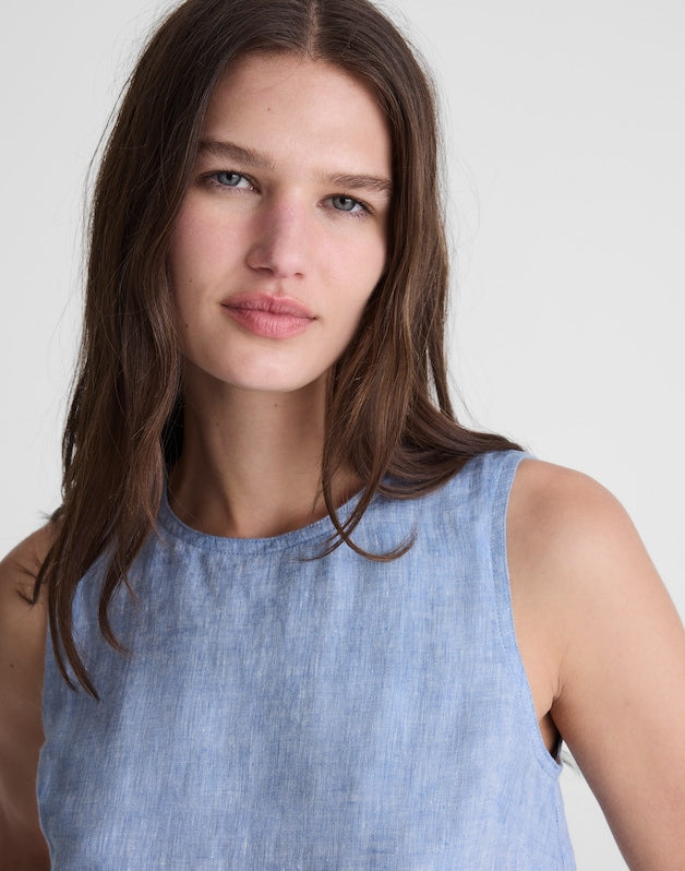 Shell Top in 100% Linen SUNFADED BLUE