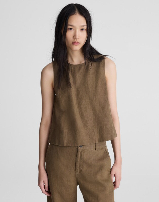 Shell Top in 100% Linen SAFARI KHAKI