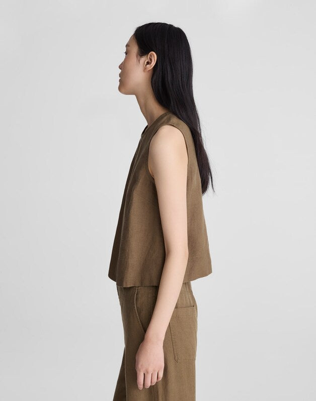 Shell Top in 100% Linen SAFARI KHAKI