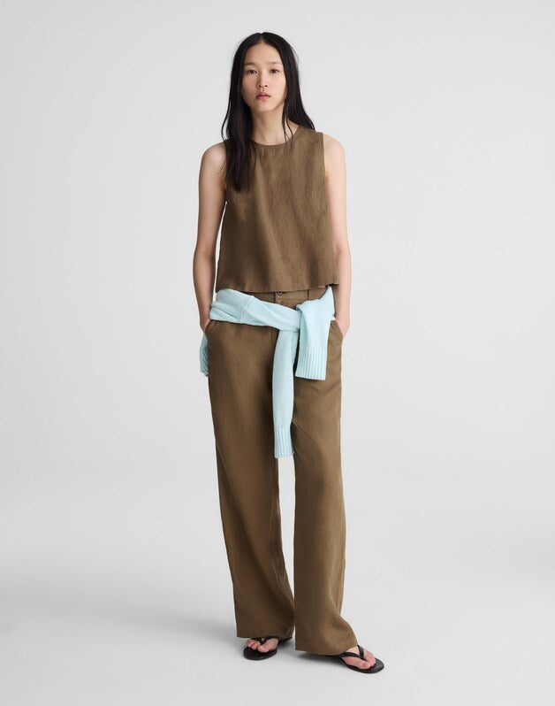 Shell Top in 100% Linen SAFARI KHAKI