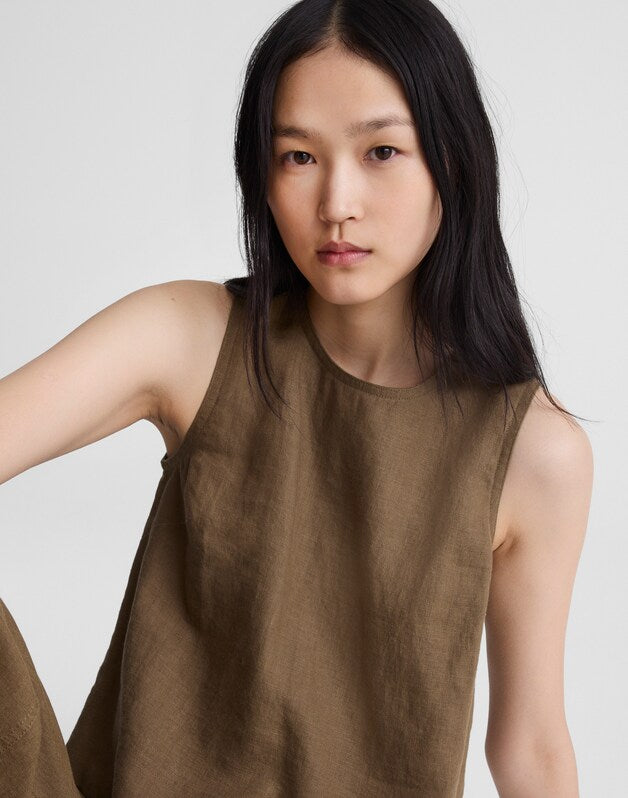Shell Top in 100% Linen SAFARI KHAKI