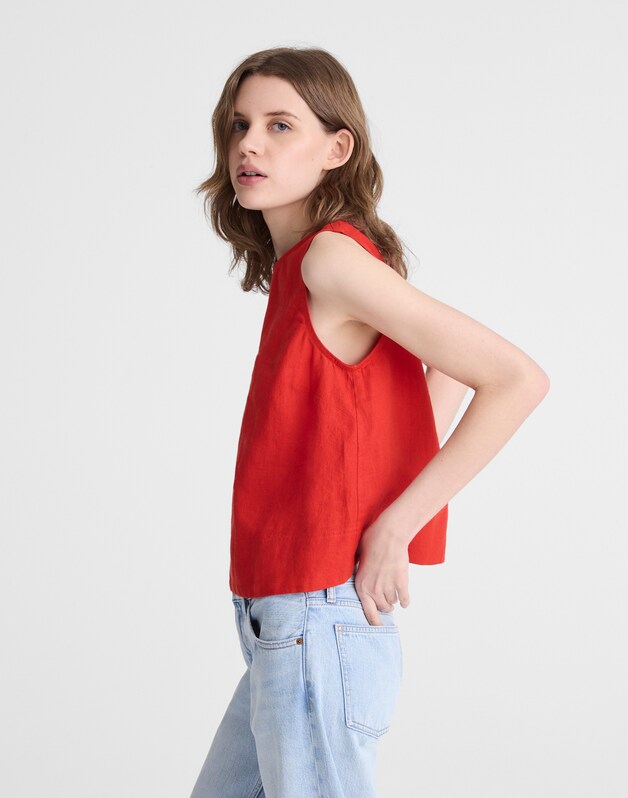 Shell Top in 100% Linen WILD POPPY