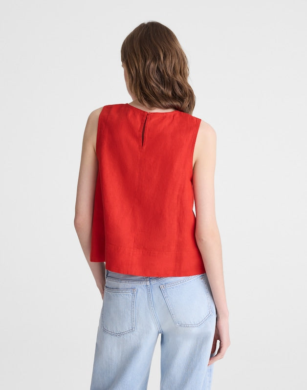 Shell Top in 100% Linen WILD POPPY