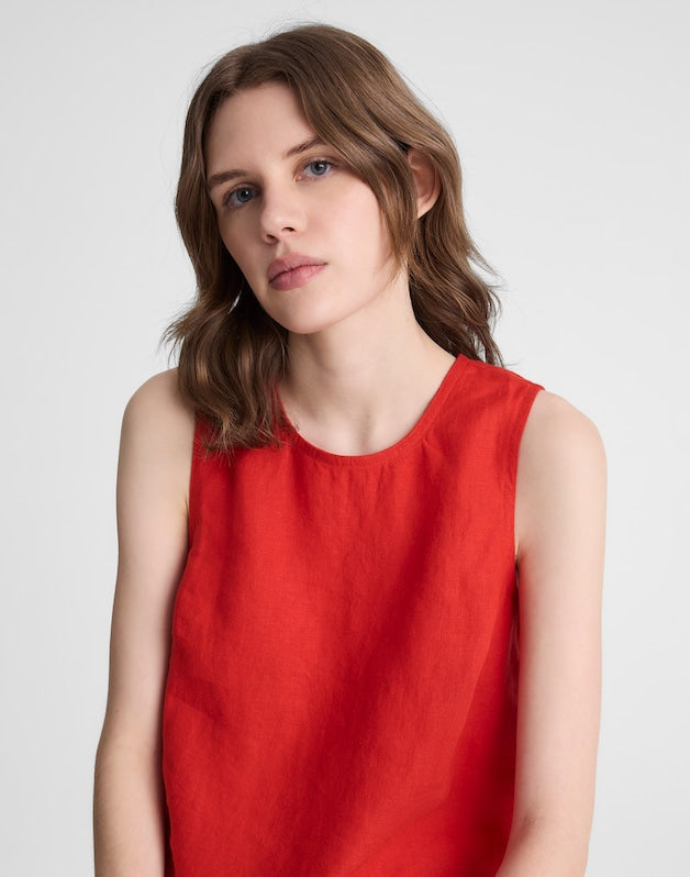 Shell Top in 100% Linen WILD POPPY