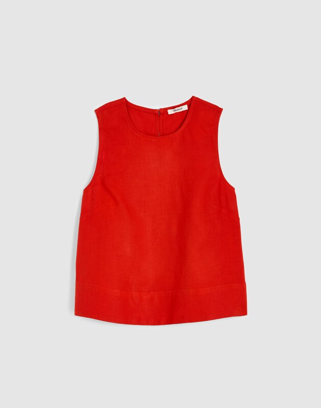 Shell Top in 100% Linen WILD POPPY