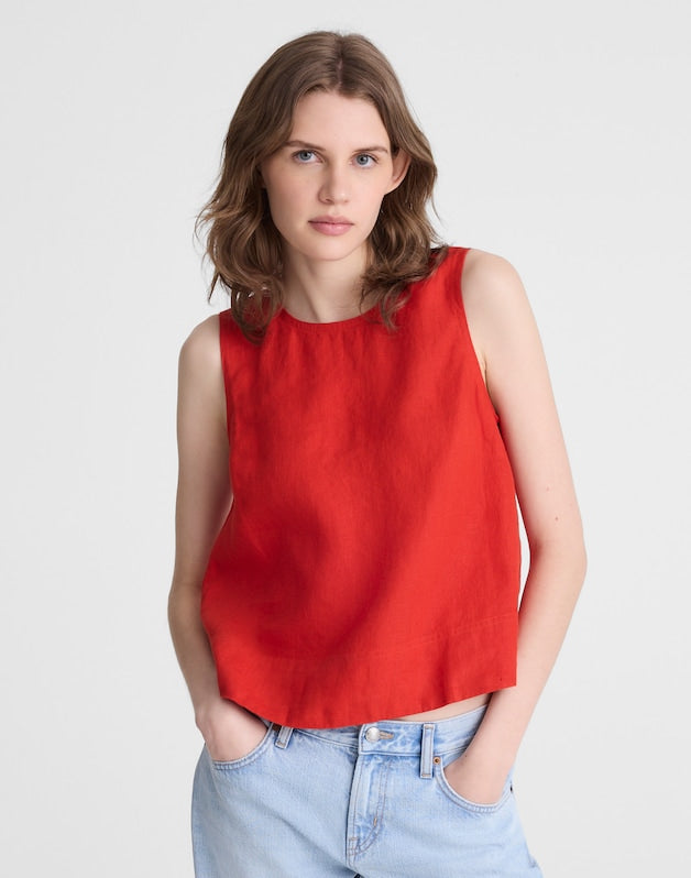 Shell Top in 100% Linen WILD POPPY