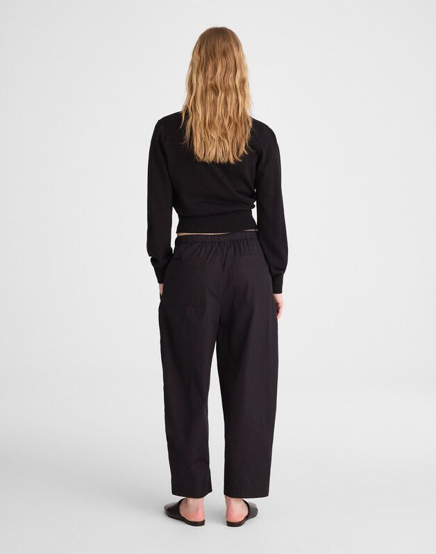 Pull-On Barrel-Leg Utility Pants in Poplin JET BLACK